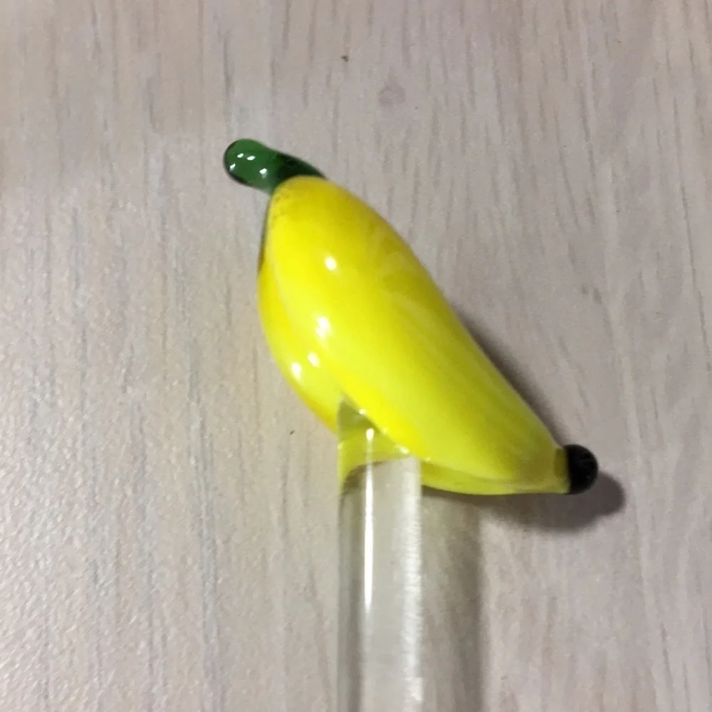 Set of 5 Hand Blown Glass Fruit Theme Swizzle Sticks for Home Bar Tropical Drink